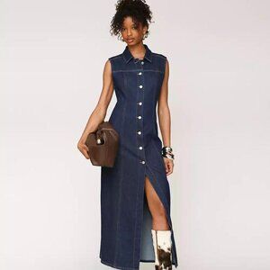 Avec Les Filles Women's Sleeveless Long Shirtdress Royal Wash Size 12